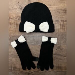 Kate Spade Black and White Bow Gloves and Hat Set